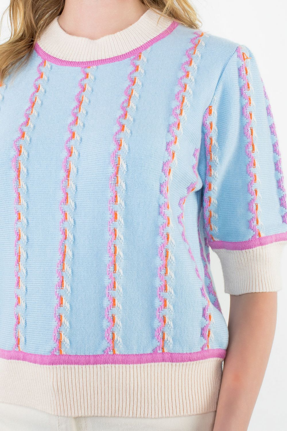 Short Sleeve Knit Top - Light Blue