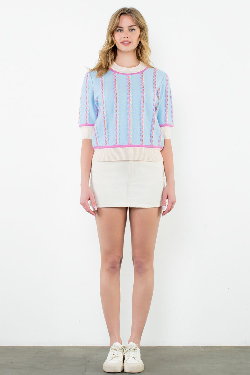 Short Sleeve Knit Top - Light Blue