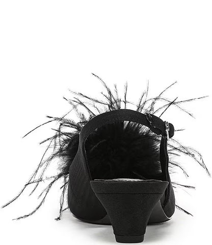 Finch Feather Slingback Pump Shoe - Black