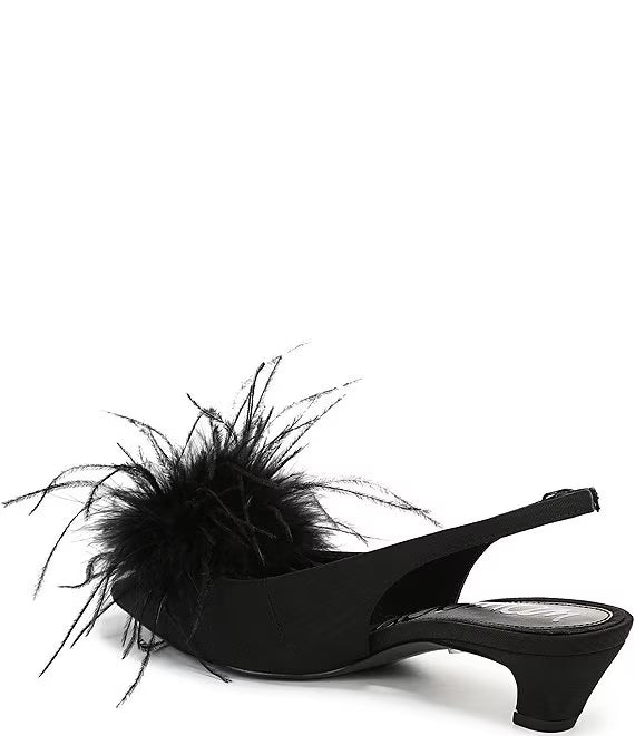 Finch Feather Slingback Pump Shoe - Black