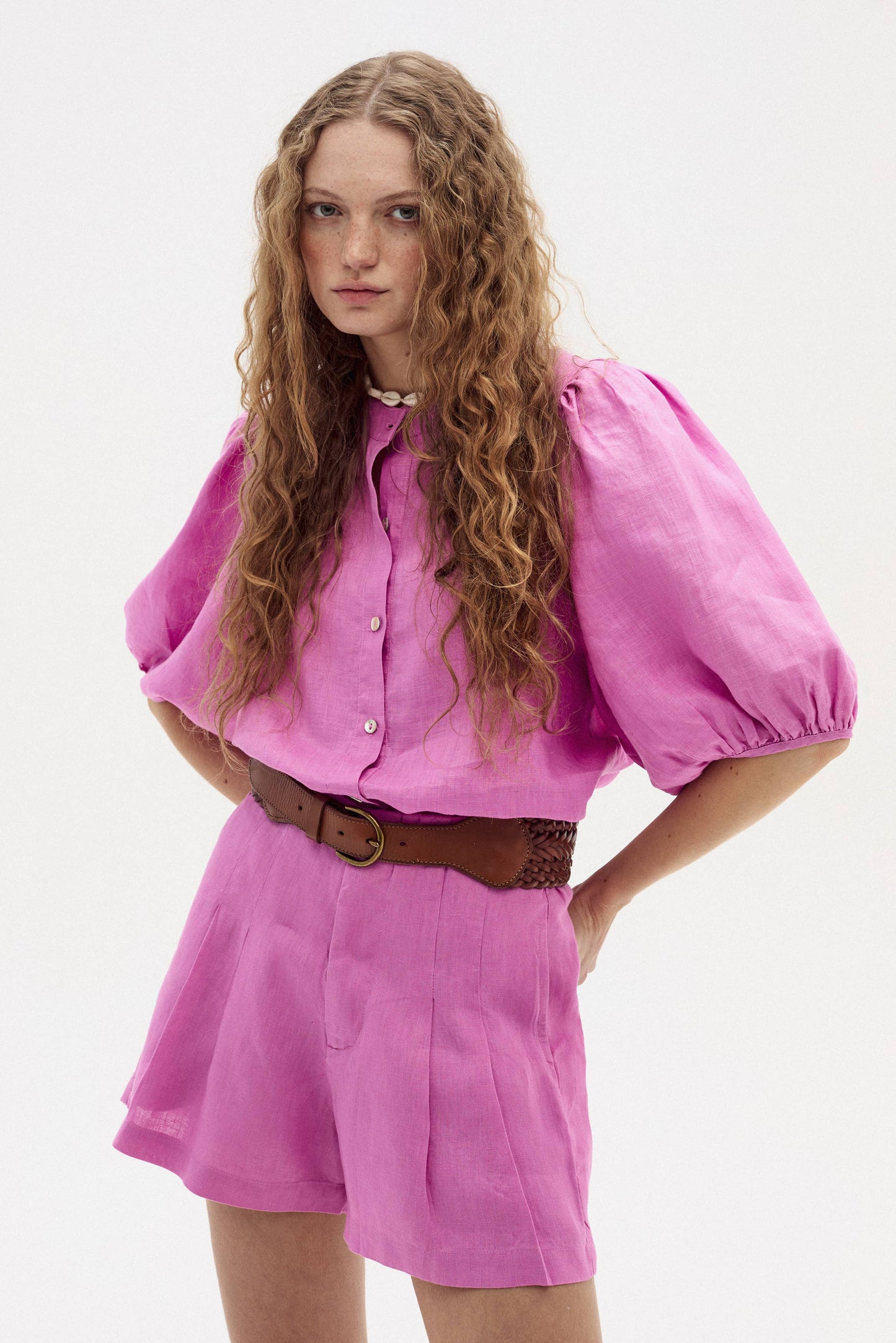 Bubble Linen Shirt - Petunia Pink