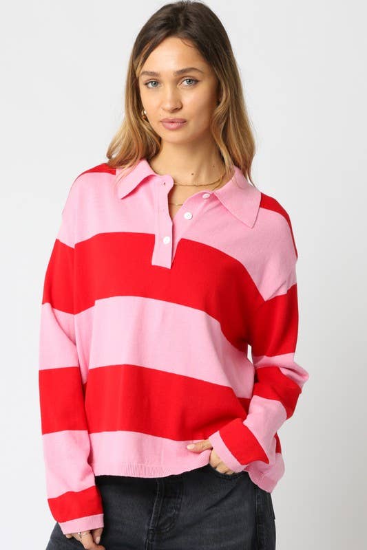Rorry Stripe Sweater - Pink/Red