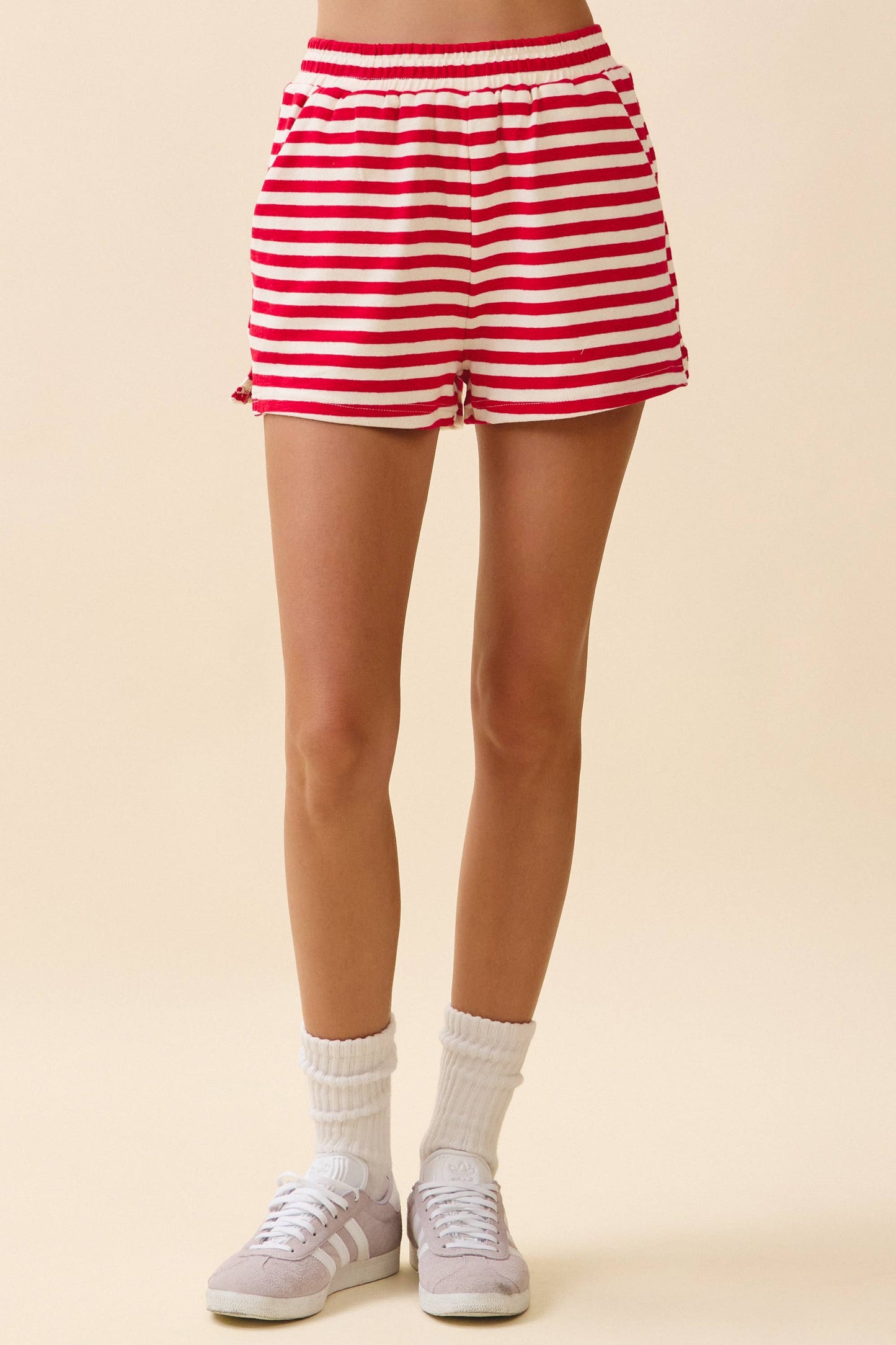 Striped Relaxed Fit Shorts - Red