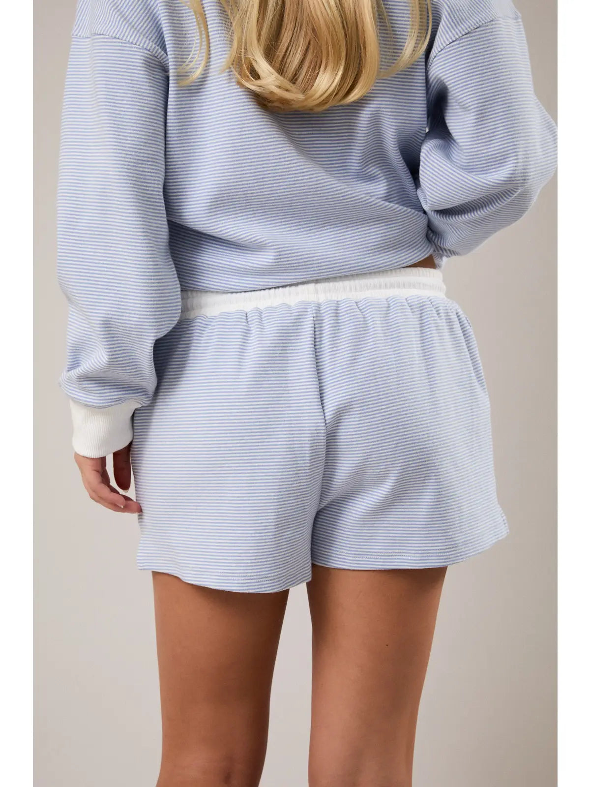 Mid Rise Stripe Shorts - Light Blue/Cream
