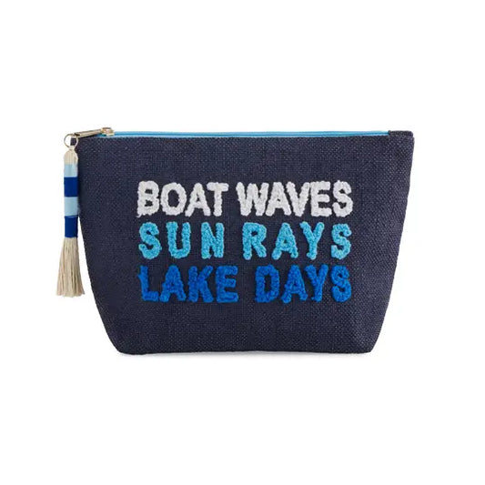 "Boat Waves Sun Rays Lake Days" Zip Pouch - Navy