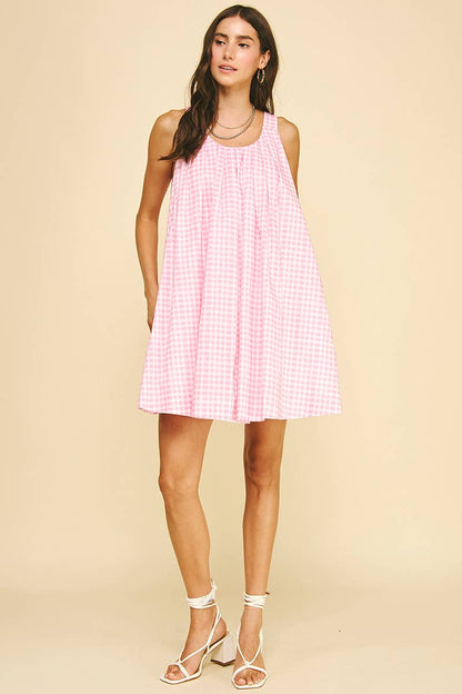 Gingham A-Line Mini Dress - Pink