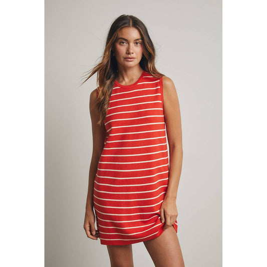 Striped Mini Sweater Tank Dress - Poppy/Off White