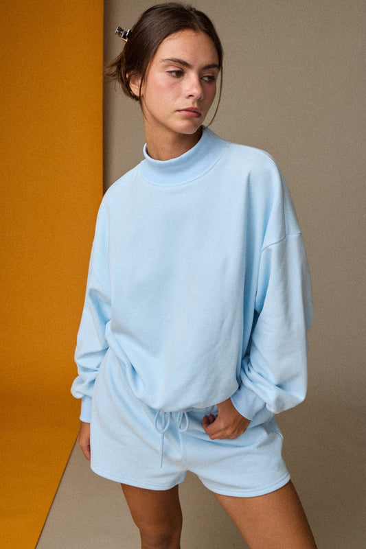 Mock Neckline Oversized Lounge Set - Sky Blue