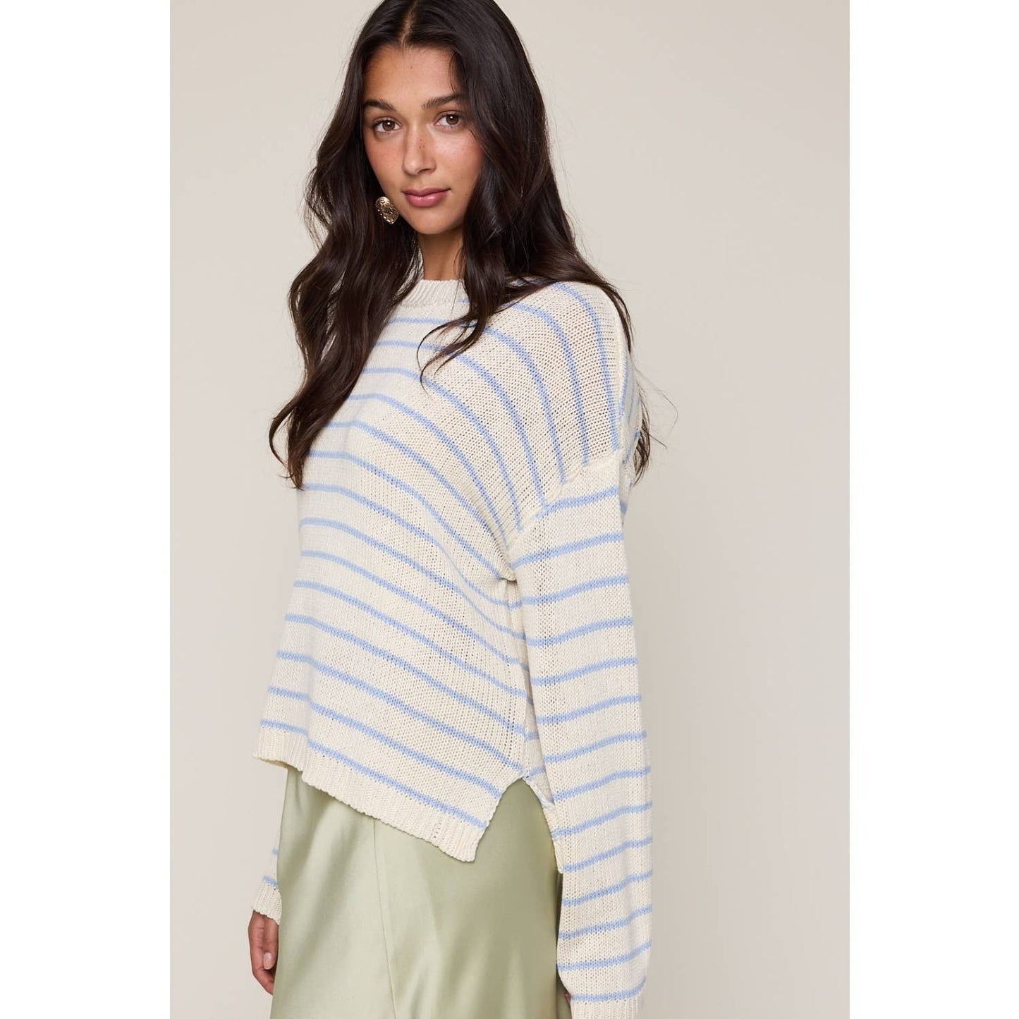 Lightweight Striped Sweater - Sky/Cream