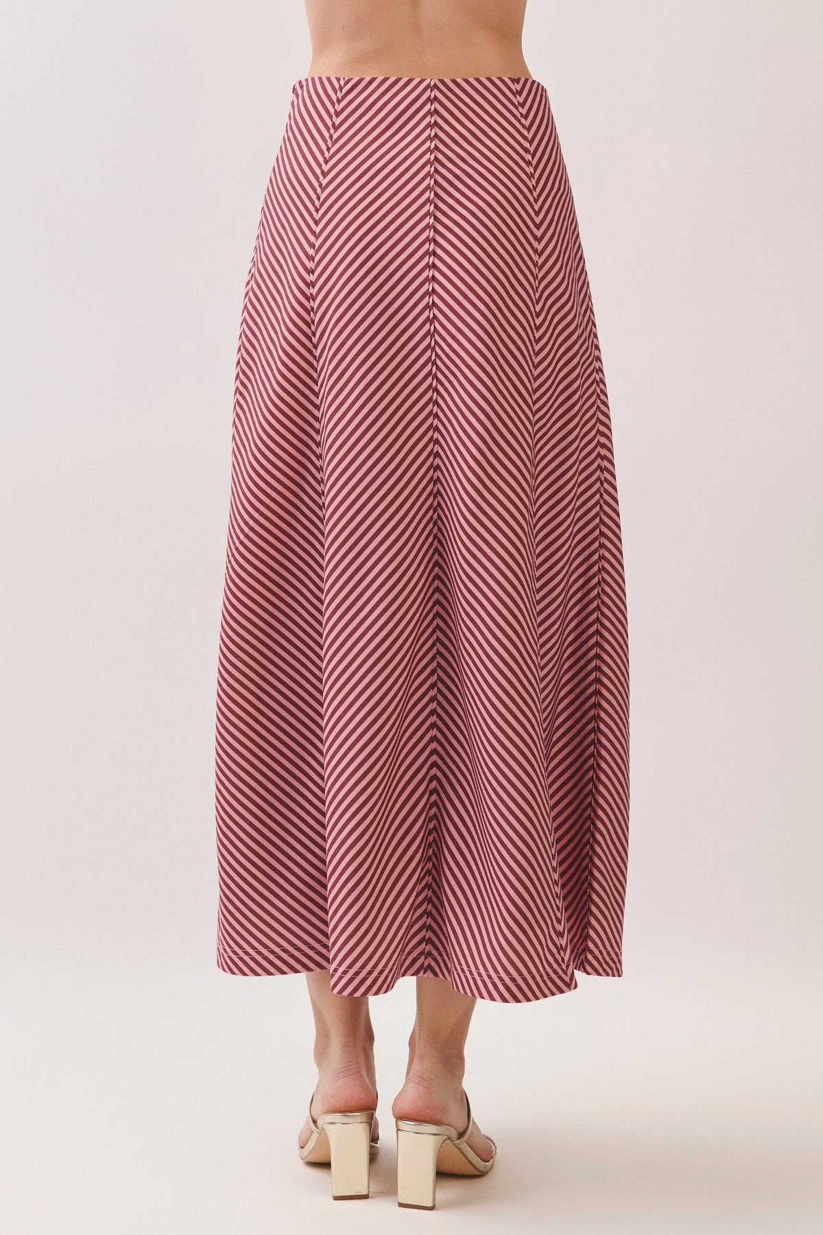 Bias Stripe A-Line Midi Skirt - Rust