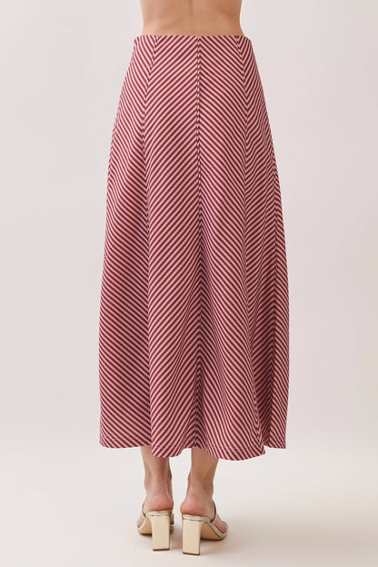Bias Stripe A-Line Midi Skirt - Rust