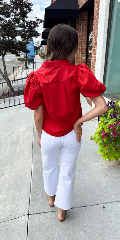 Bubble Sleeve Blouse Top - Fairy Red