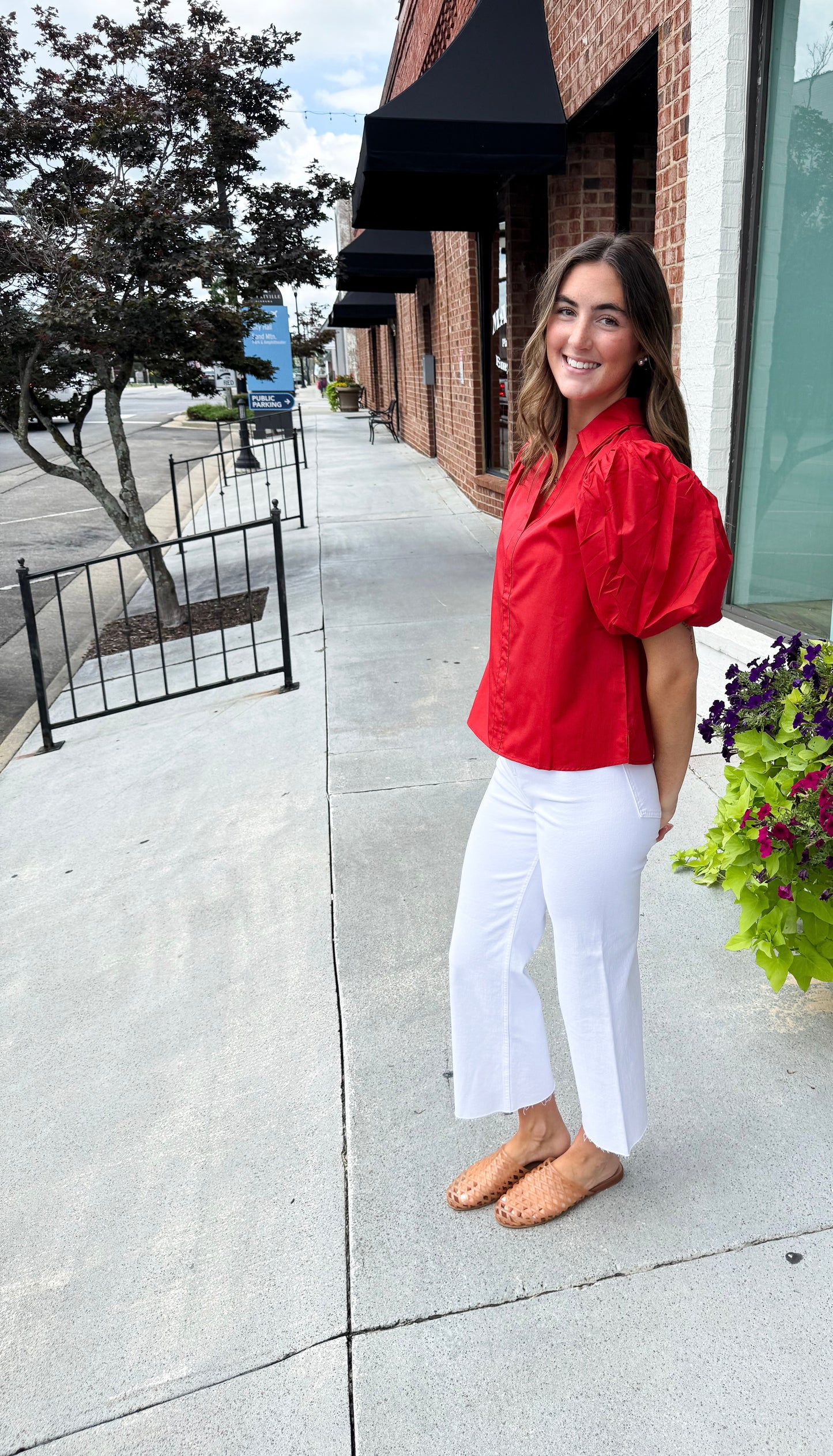 Bubble Sleeve Blouse Top - Fairy Red