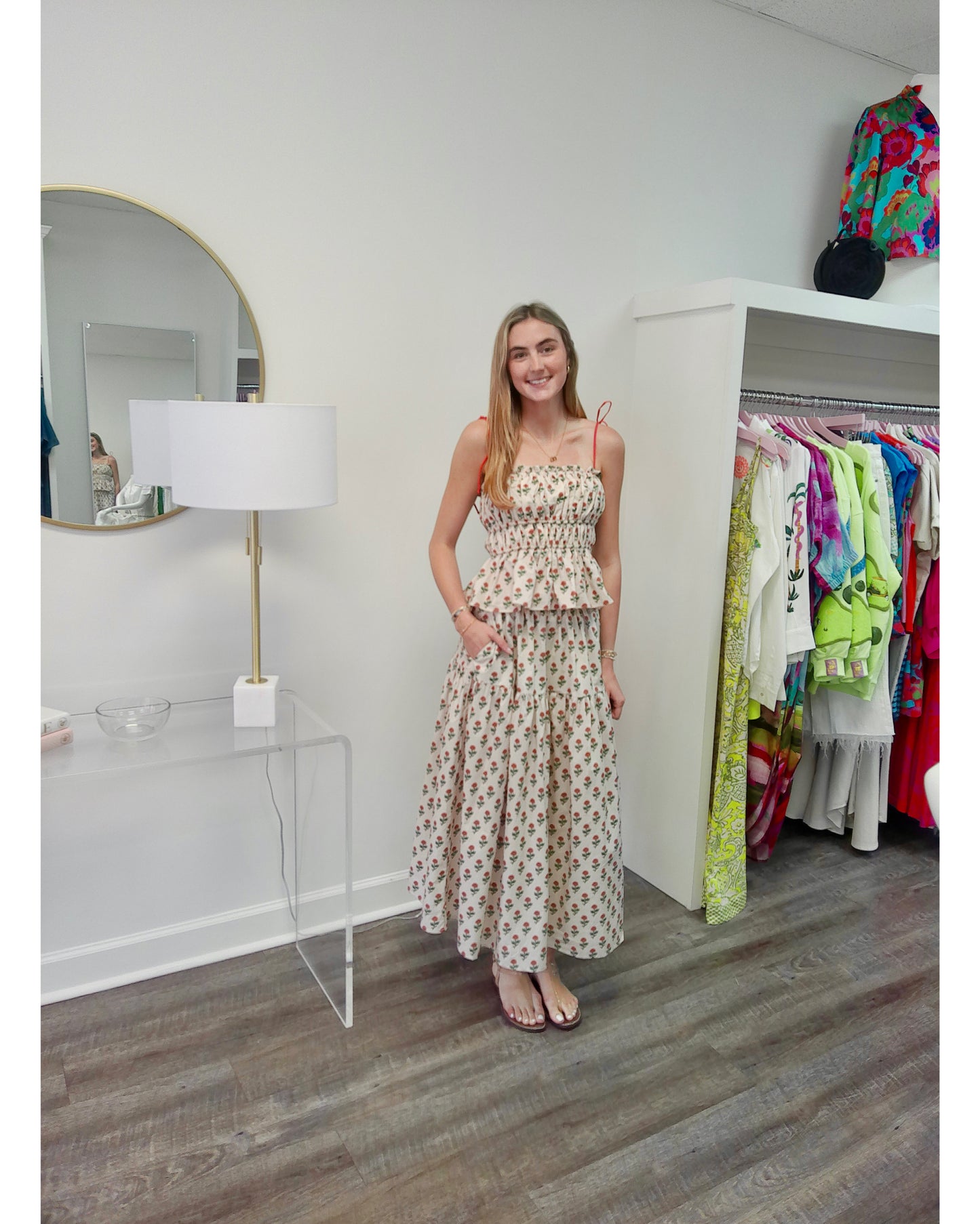 Printed Top with Ties - Eggshell