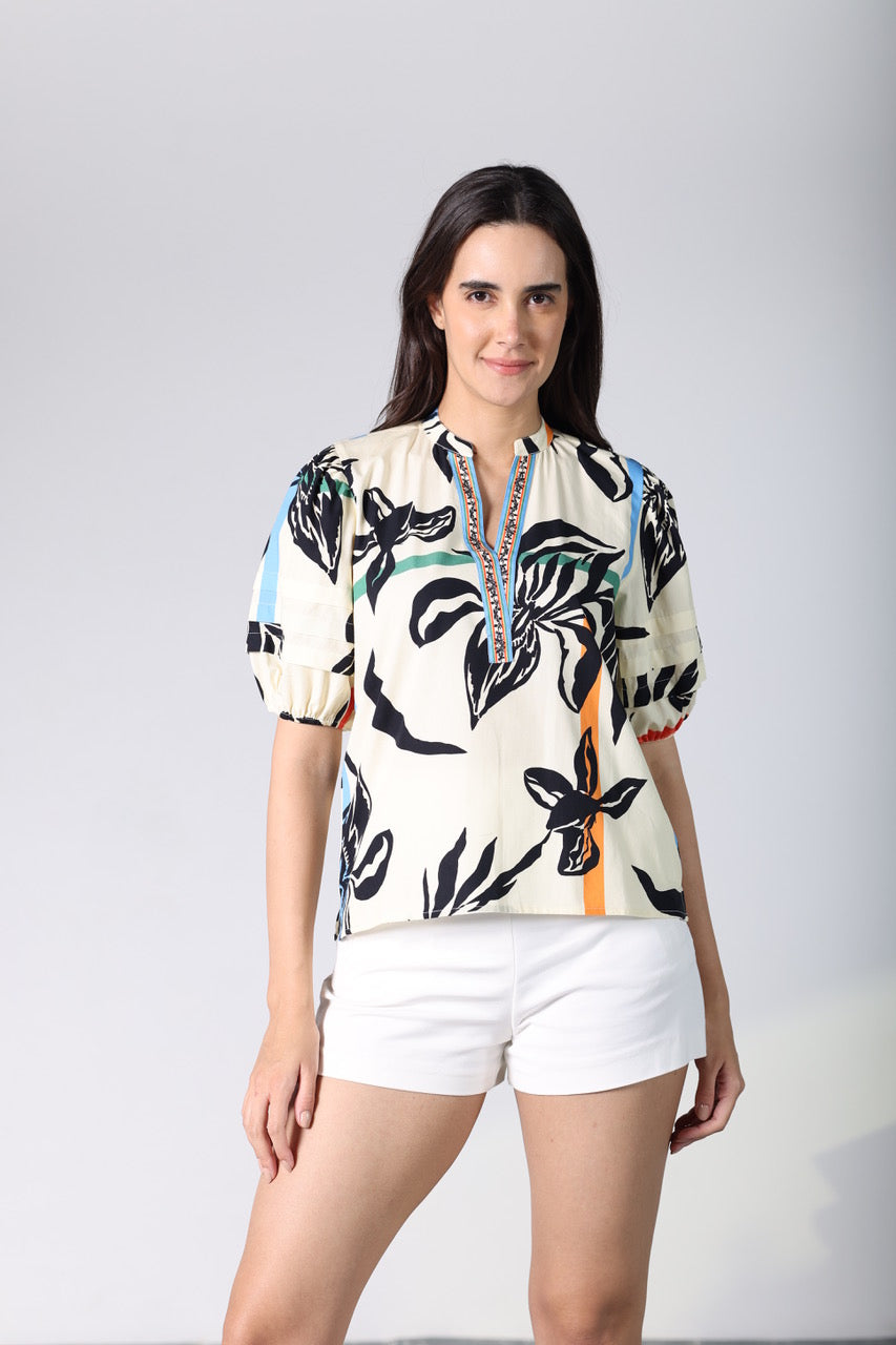 Raya Top - Striped Florals