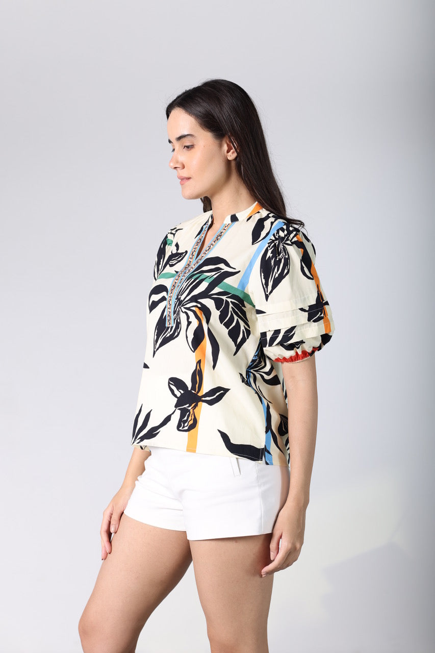 Raya Top - Striped Florals