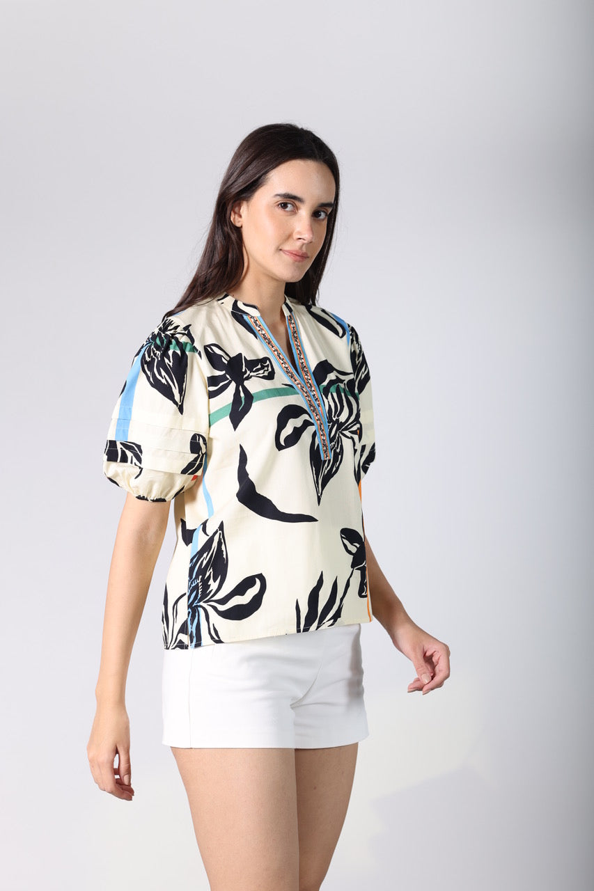 Raya Top - Striped Florals