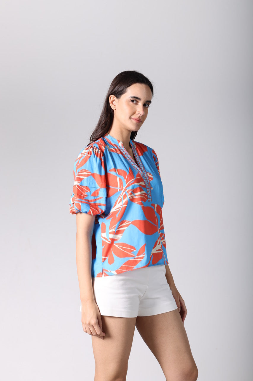 Raya Top - Coral Florals