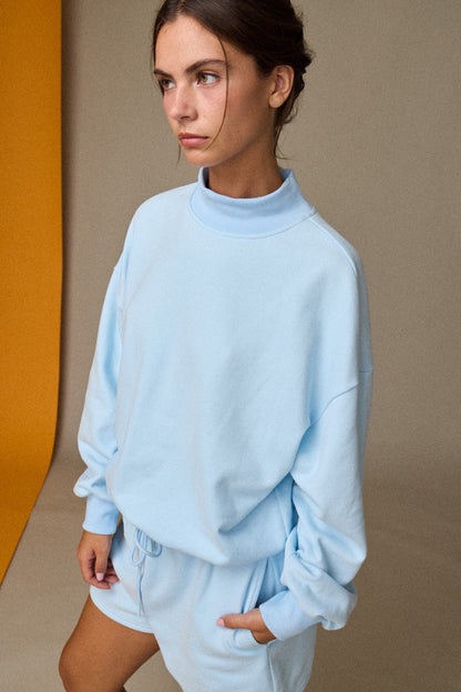 Mock Neckline Oversized Lounge Set - Sky Blue