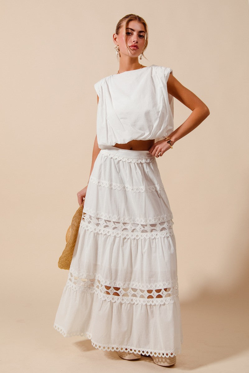 Lace Trimmed Maxi Skirt Set - Off White