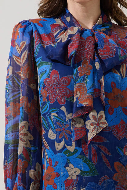 Etienne Tie Neck Long Sleeve Blouse Floral - Navy Multi