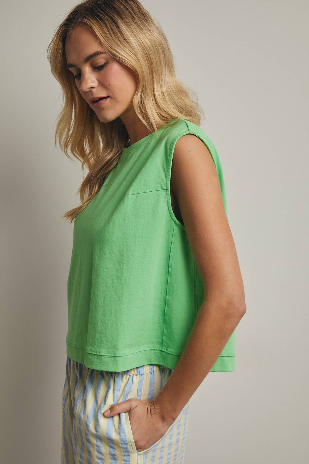 Washed Knit Tank Top - Lime