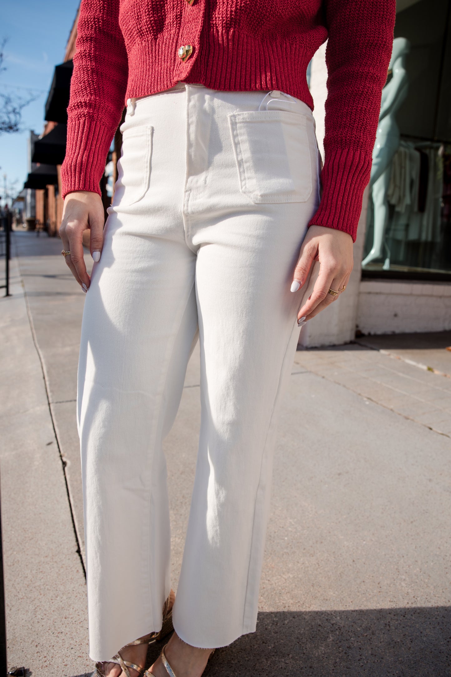 Front Two Pocket Stretch Wide Leg Denim Jeans - White