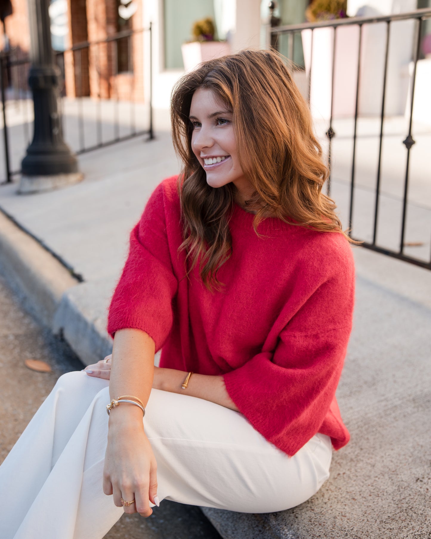 Micah Short Sleeve Crewneck Sweater - Ruby