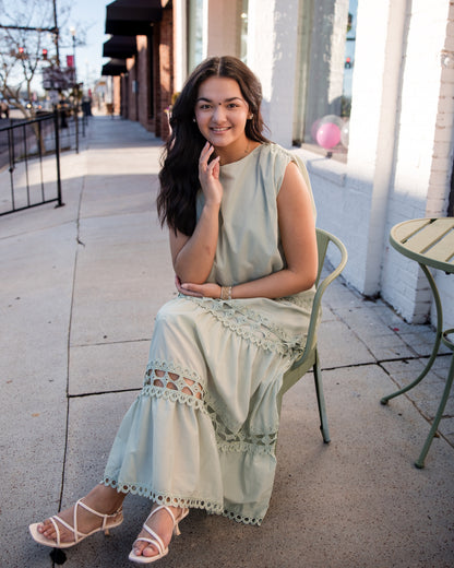 Lace Trimmed Maxi Skirt Set - Sage