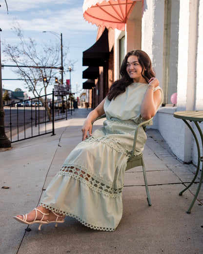 Lace Trimmed Maxi Skirt Set - Sage