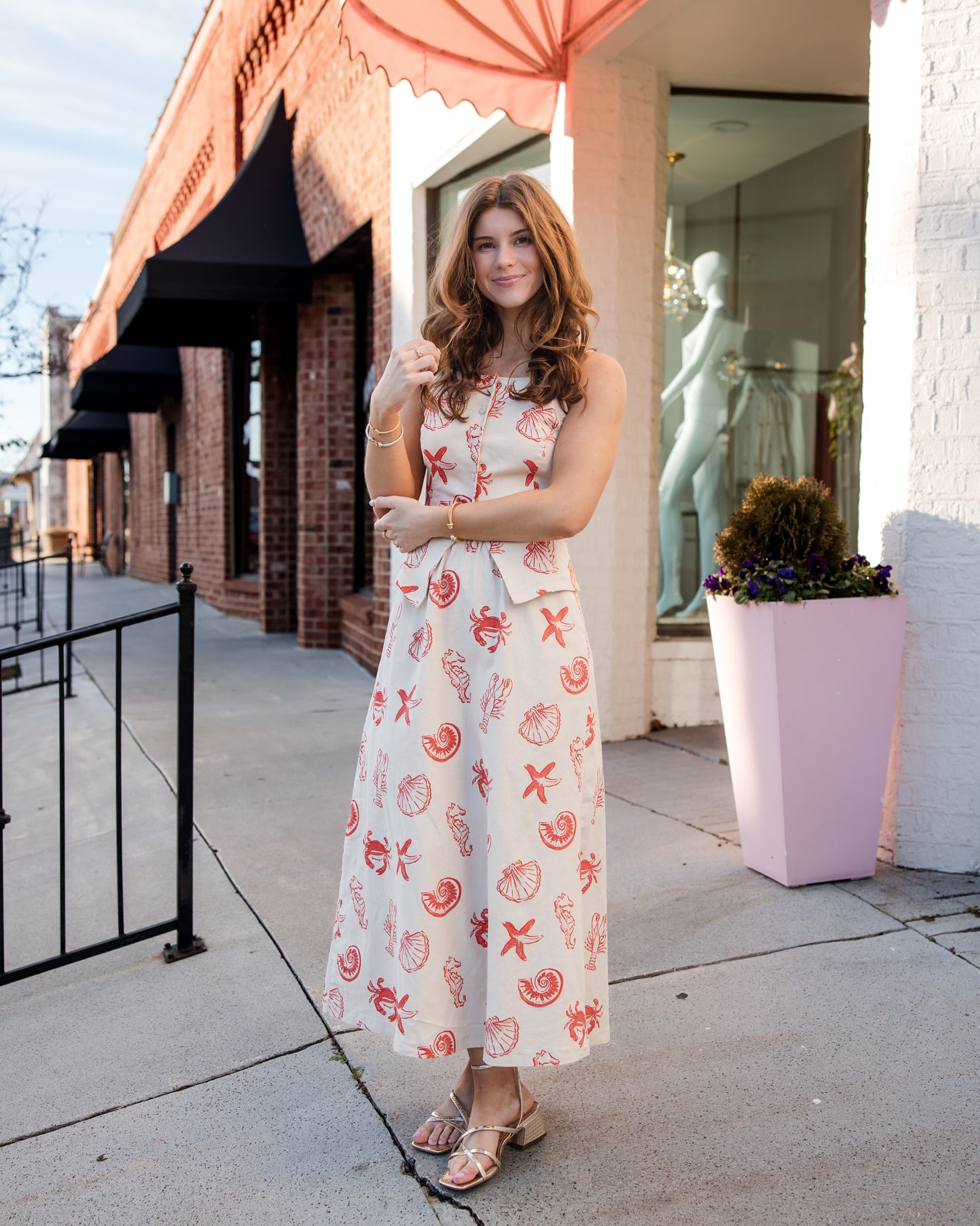 Sea Shell Print Maxi Dress - Ecru