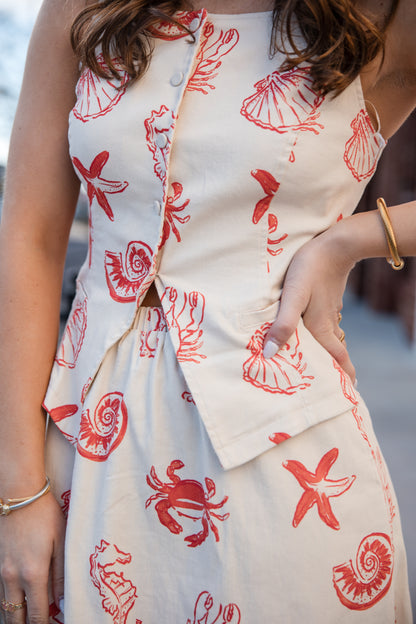 Sea Shell Print Maxi Dress - Ecru