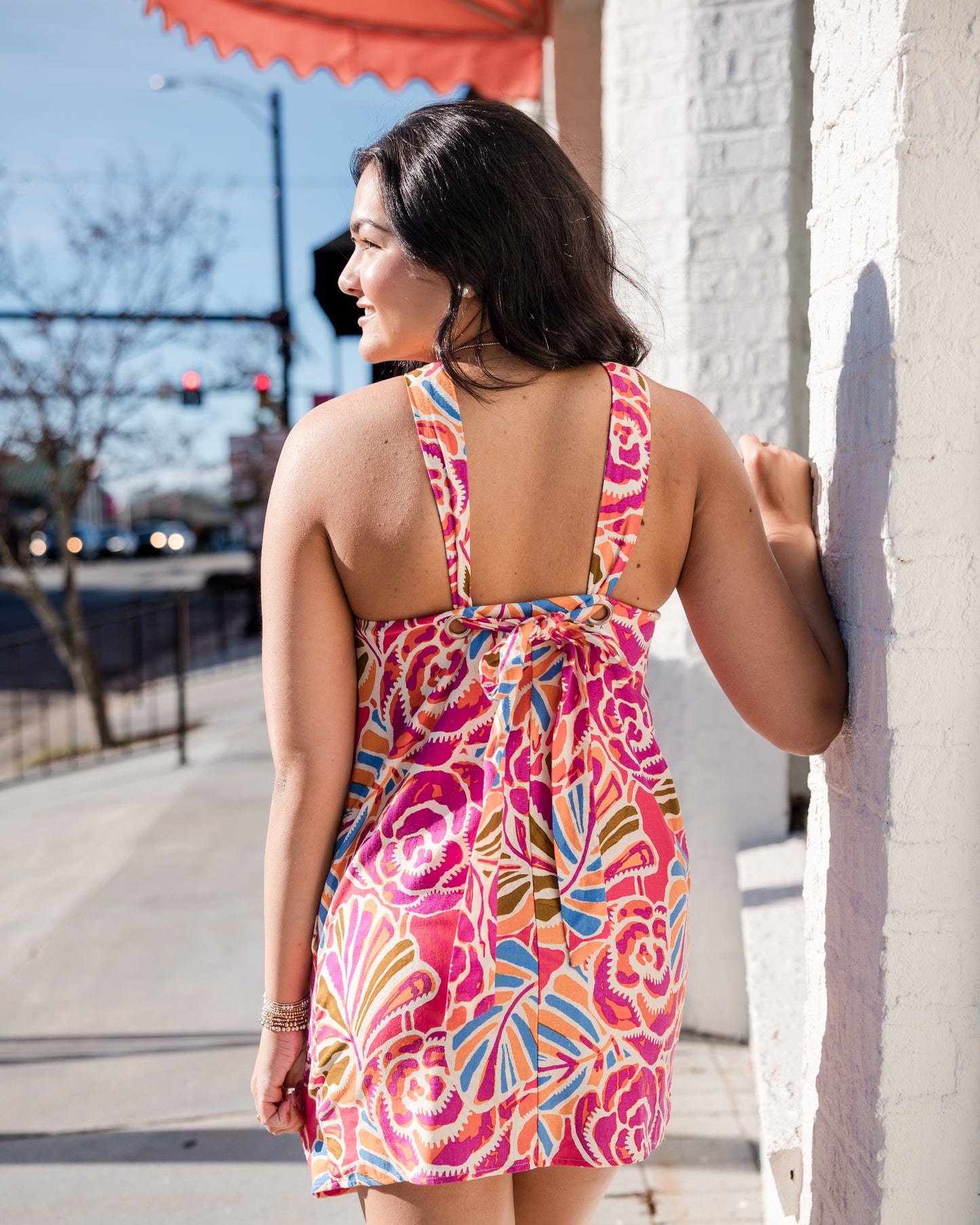 Nomi Floral Amory Halter Mini Dress - Pink/Orange/Blue