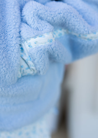 Fluffy Fleece Zip Jacket & Floral Print Shorts - Baby Blue