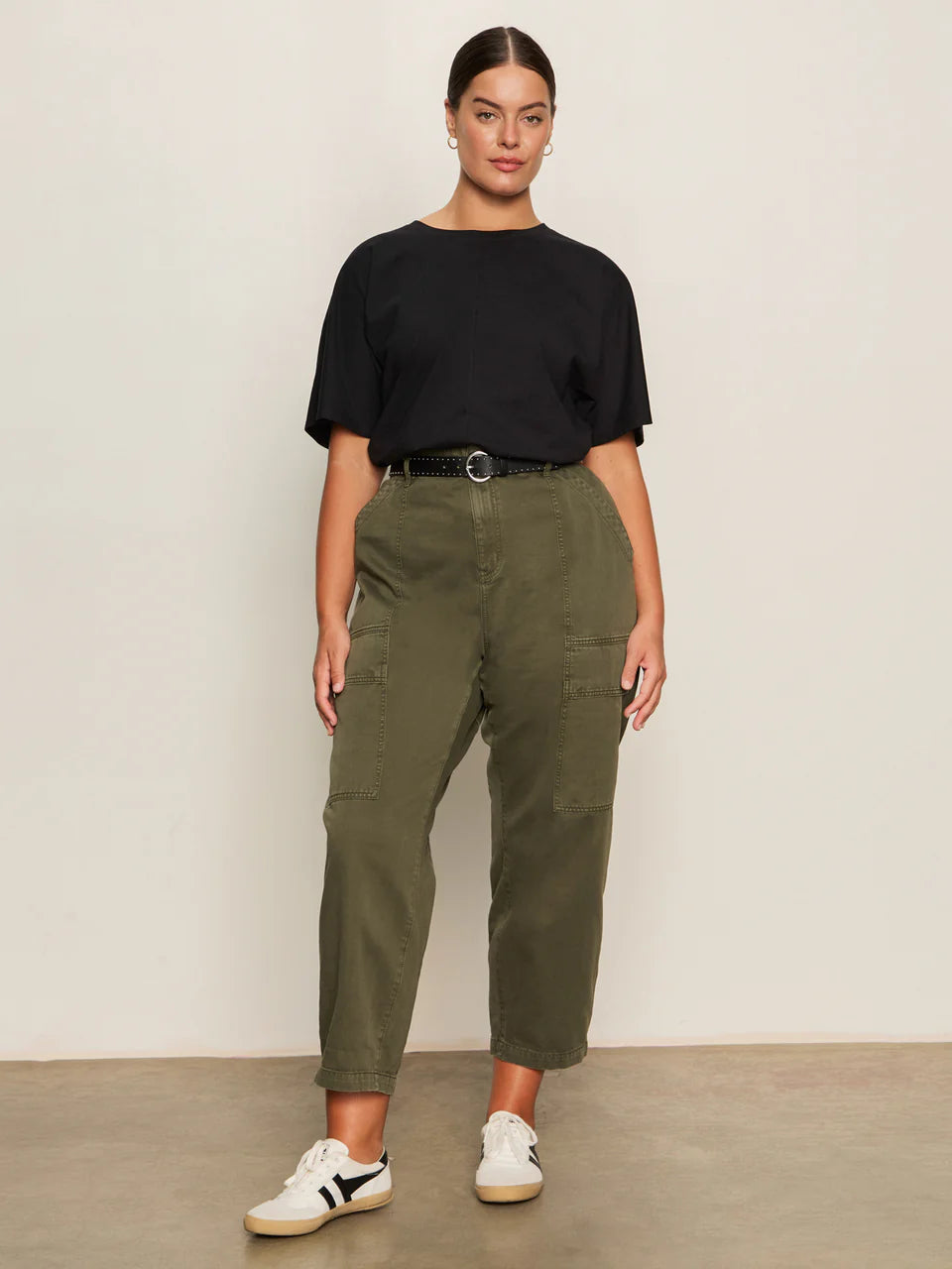 Shirred Waist Dolman Tee - Black