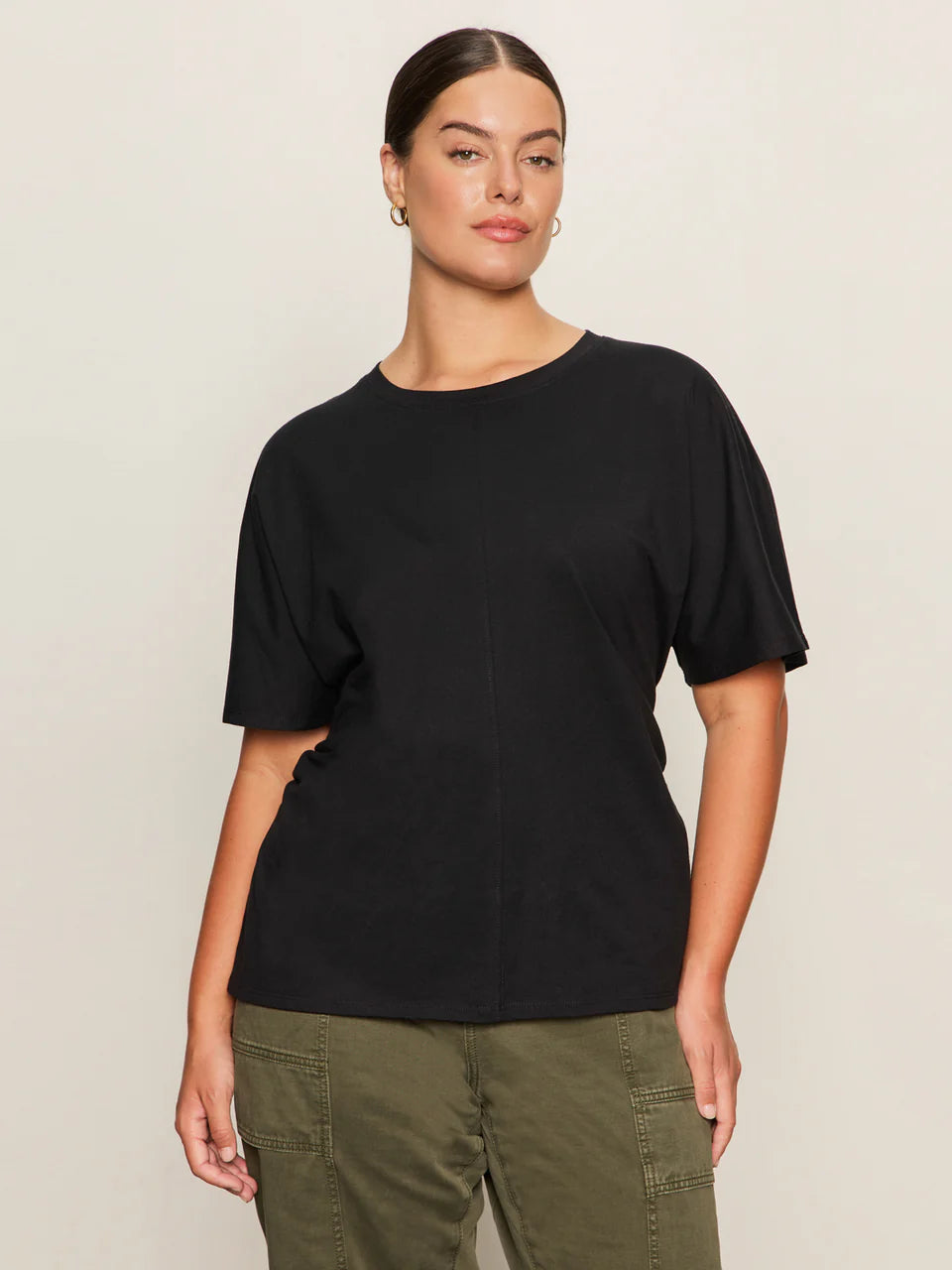 Shirred Waist Dolman Tee - Black