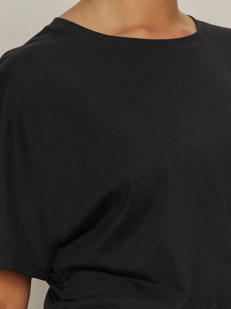 Shirred Waist Dolman Tee - Black