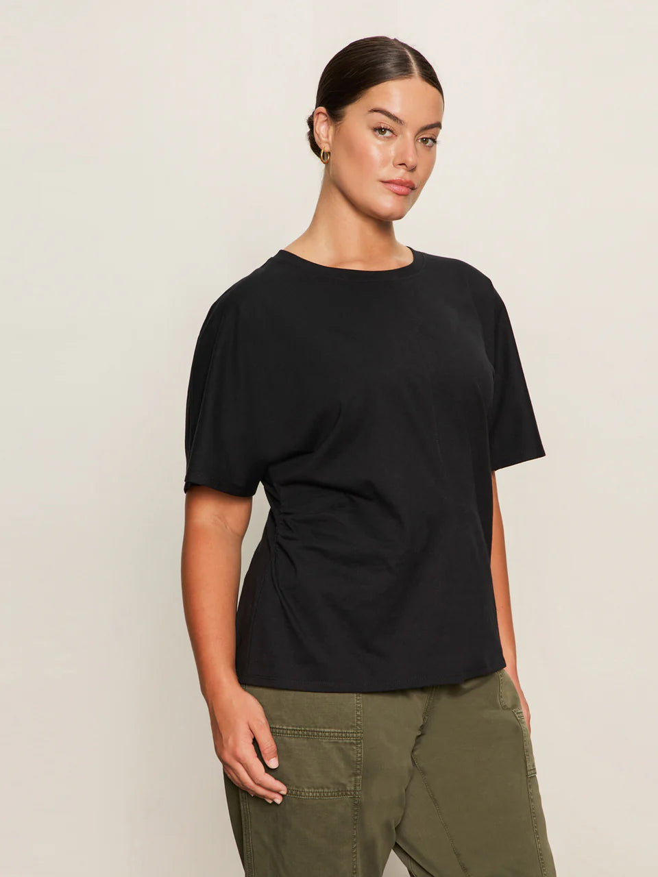 Shirred Waist Dolman Tee - Black