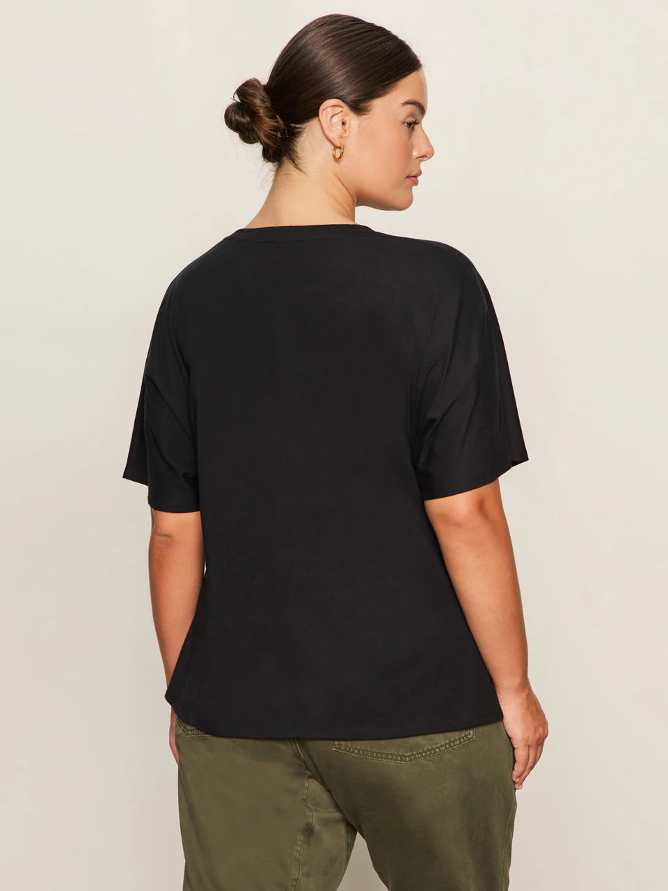Shirred Waist Dolman Tee - Black
