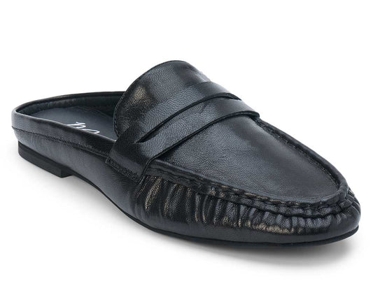 Porta Leather Penny Loafer Mules - Black