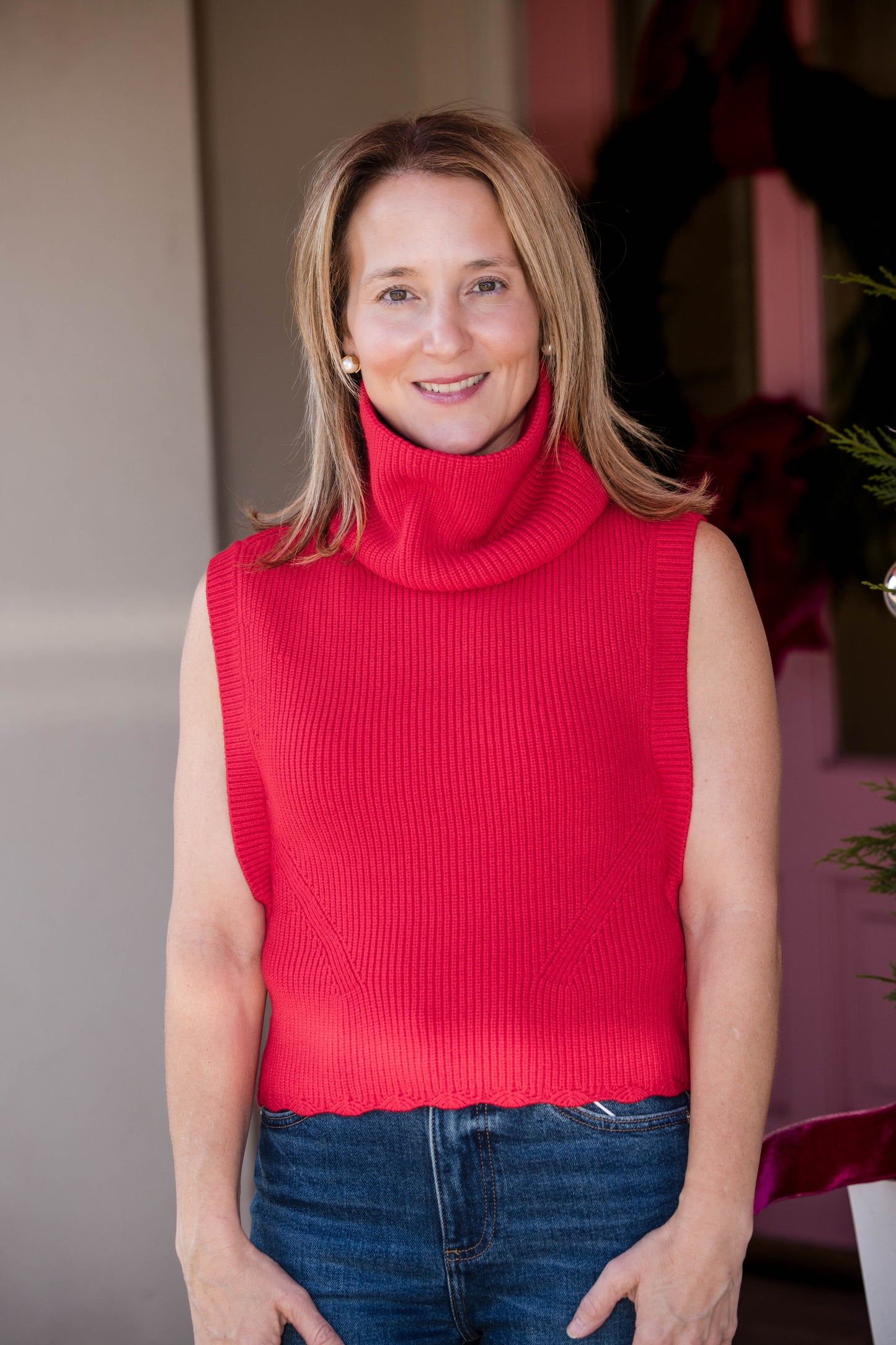 Heather Convertible Sweater - Red