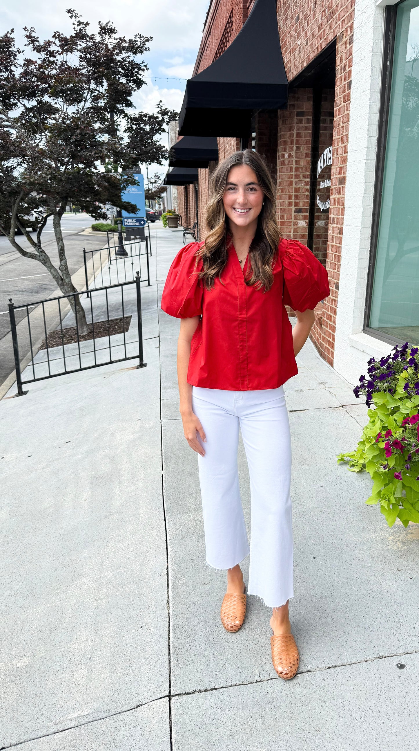 Bubble Sleeve Blouse Top - Fairy Red