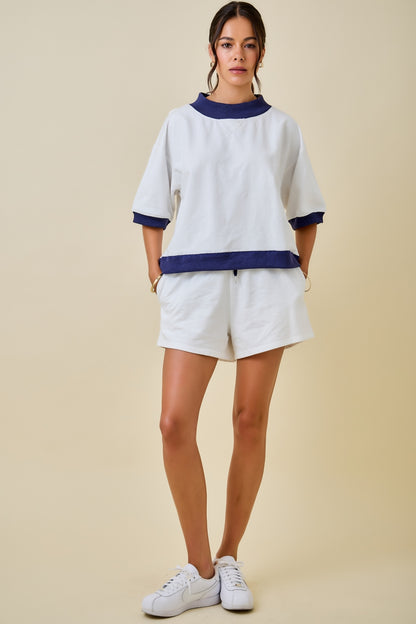Colorblock Sweat Shorts - Off White/Navy