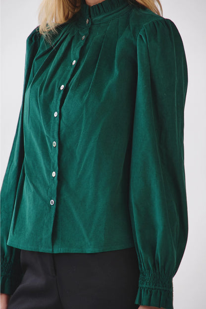 Corduroy Button Down Shirt - Deep Green