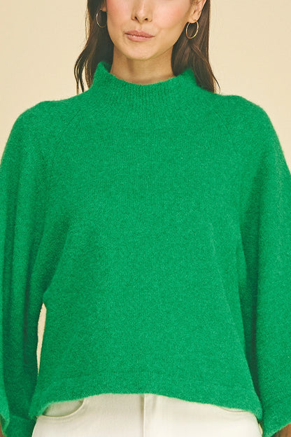 Wide Sleeve Mock Neck Sweater - Green