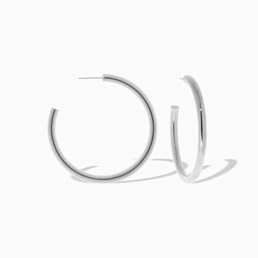 1.75" Hollow Post Hoop Earring - Silver