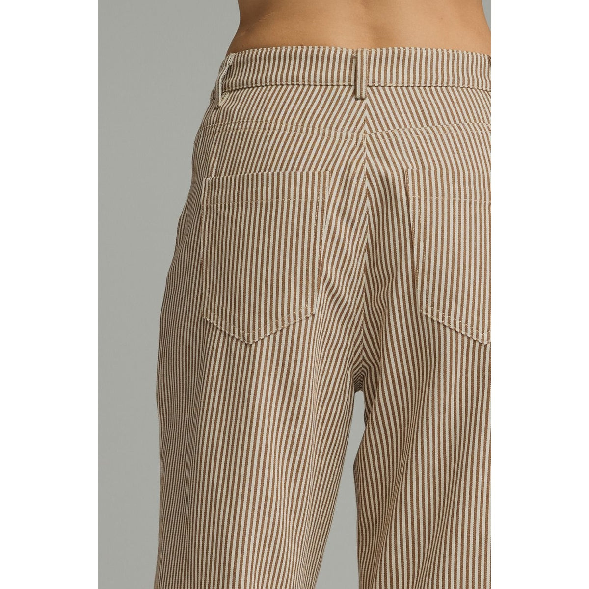 Striped Wide Leg Cropped Pants - Brown