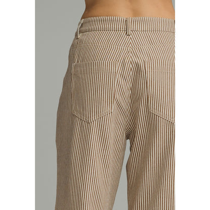 Striped Wide Leg Cropped Pants - Brown