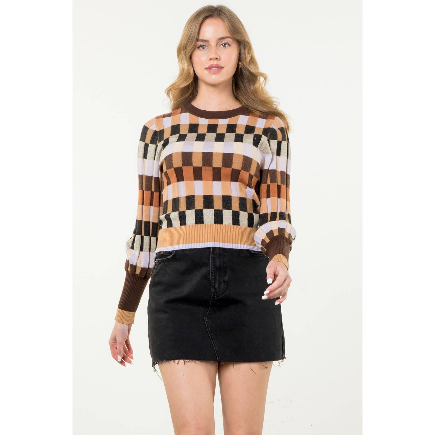 Multi Colored Knit Sweater - Brown
