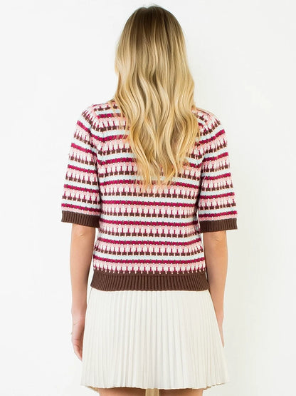 Short Sleeve Knitted Top - Brown